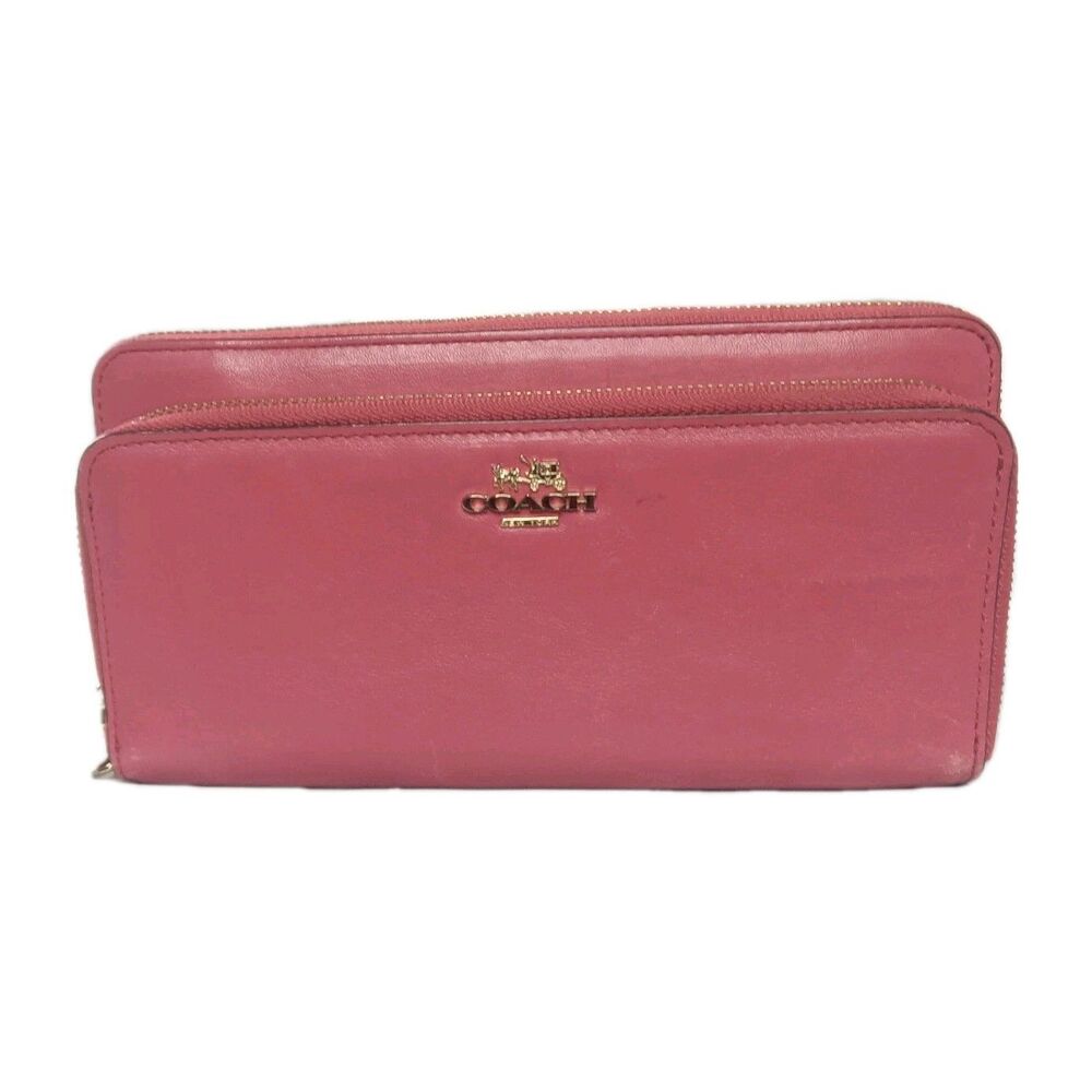 Vintage Coach Accordion Double Zip Wallet Smooth Leather Raspberry Red Y2K - Picture 2 of 12